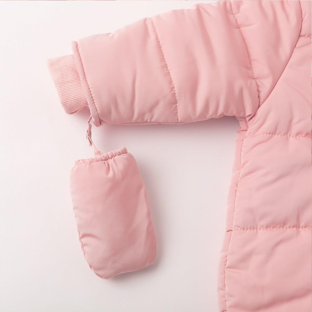 Baby Infant Boys Girls Snowsuit Winter Hooded Footed Warm Jumpsuit Outerwear with Gloves for 3-24 Months