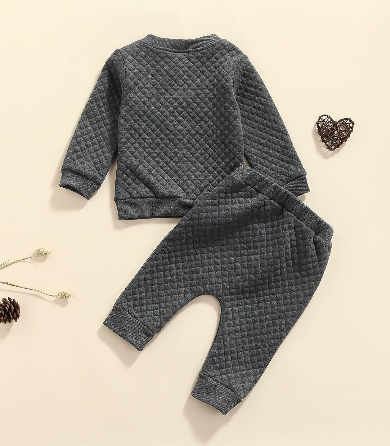 Newborn Baby Boy Girl Clothes Diamond Lattice Unisex Solid Outfit Long Sleeve Warm Pullover Pant Set