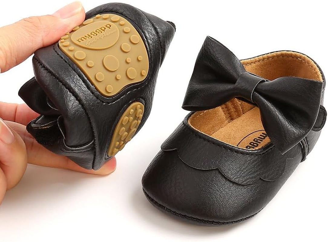 Baby Girls Mary Jane Flats Dress Shoes with Bowknot, Infant Shoes 0-18Months Crib Shoes PU Leather Baby Girl Shoes Walking Shoes Anti-Slip Sole Party School Wedding Newborn Shoes for Girl