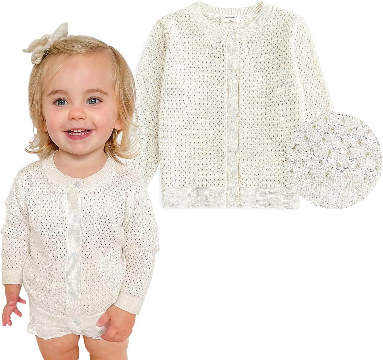 Baby Girl White Sweater Knitted Cardigan for Toddler 1-7Years Open Front Coats Spring Summer Kids Solid Jacket White 12-18Months