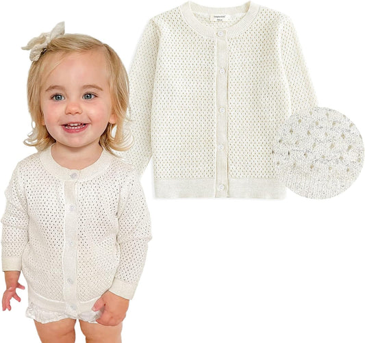 Baby Girl White Sweater Knitted Cardigan for Toddler 1-7Years Open Front Coats Spring Summer Kids Solid Jacket White 12-18Months